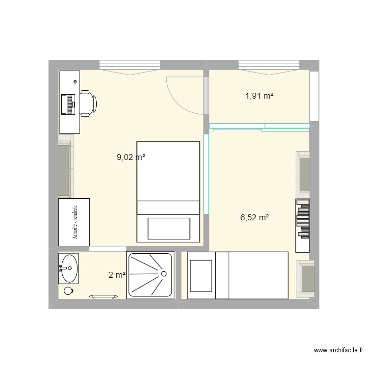 plan v4. Plan de 4 pièces et 19 m2