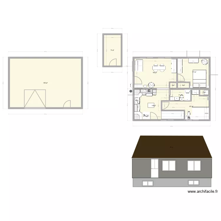 Rez-de-chauss&eacute;e_option 1. Plan de 10  et 107 m²