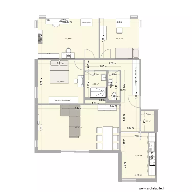 Sommetres meubl&eacute;. Plan de 9 Pièces et 103 m²
