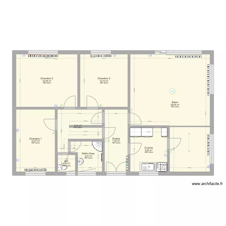 Rez de chauss&eacute;e_placo. Plan de 9  et 108 m²