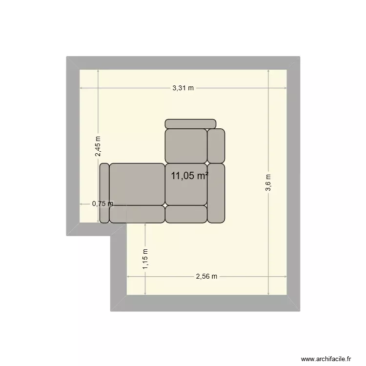 Chambre YJ. Plan de 1 Pièce et 11 m²