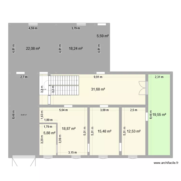 MENARD RDC V1. Plan de 11  et 176 m²