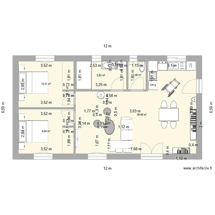 Mélanie 6. Plan de 5 pièces et 65 m2