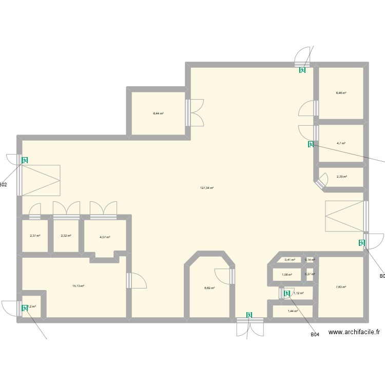 Carosserie. Plan de 18 pièces et 191 m2