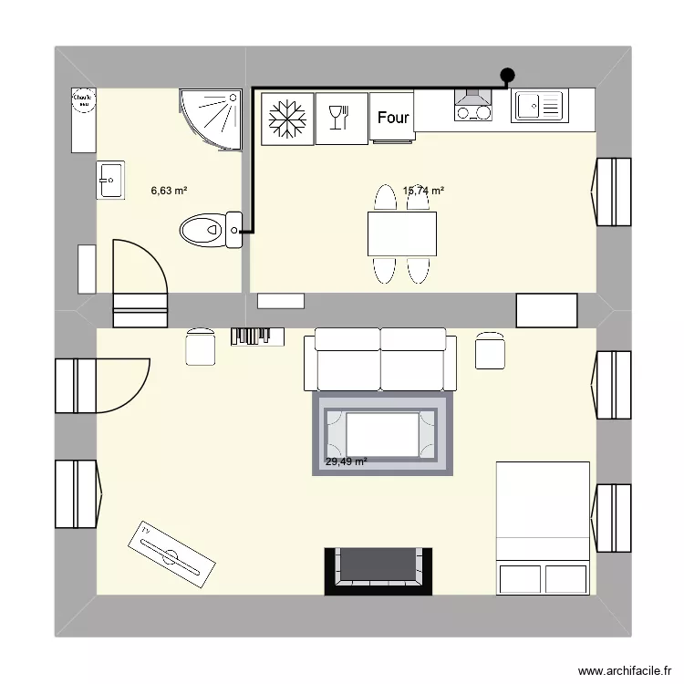 Favorin 1er &eacute;tage. Plan de 3  et 52 m²