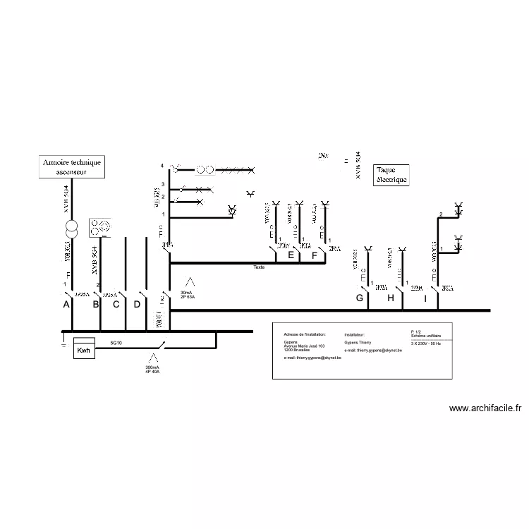MJ &eacute;lectricit&eacute; sch&eacute;ma unifilaire. Plan de 