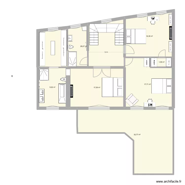 DH - 1er etage 11-03-26. Plan de 7  et 123 m²