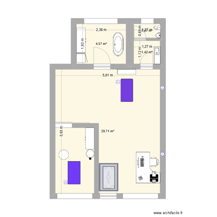 plan commerce toilettage motif. Plan de 4 pièces et 37 m2