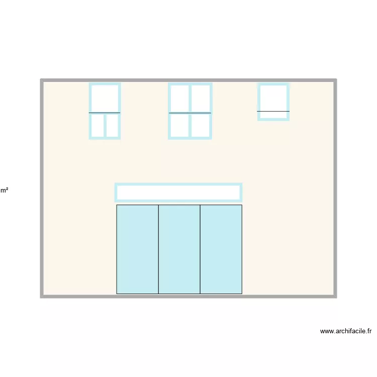 Fa&ccedil;ade/3 fen&ecirc;tres asymetriques. Plan de 1 pièce et 36 m²