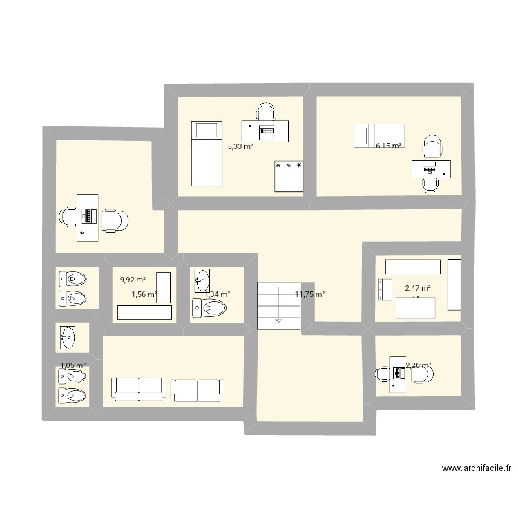 Plano escenario. Plan de 9 pièces et 42 m2