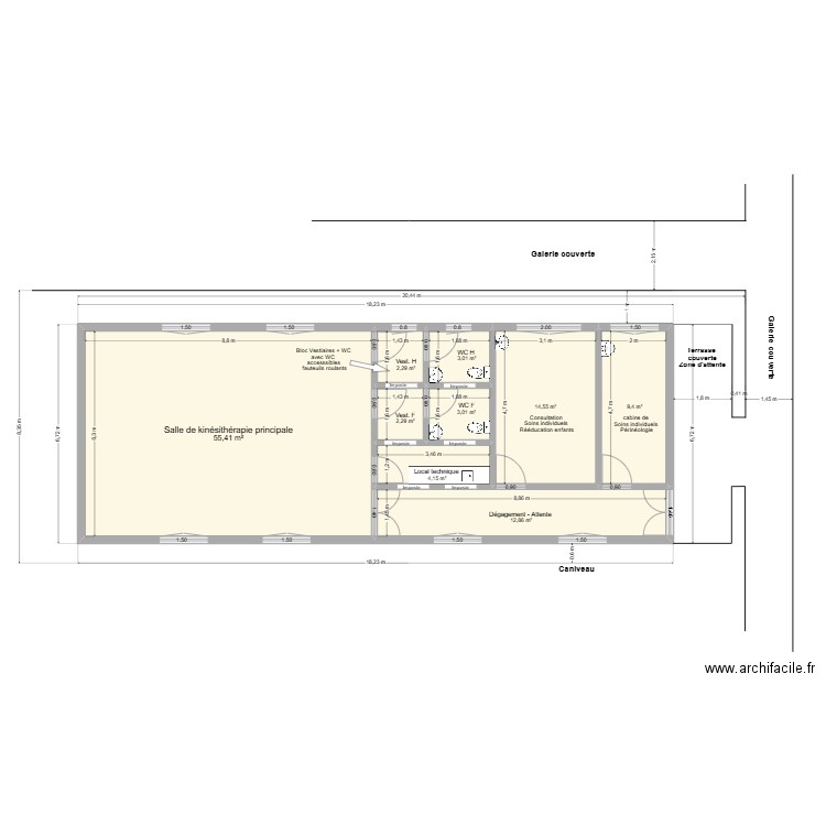 Hôpital de Buhiga - Nouveau Bâtiment service kiné. Plan de 9 pièces et 107 m2