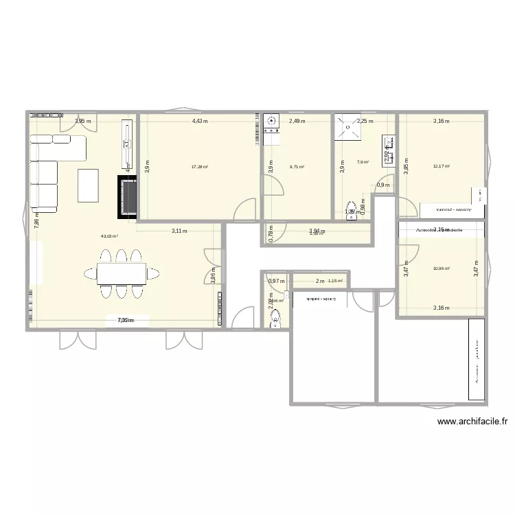 maison a ce jour. Plan de 9  et 107 m²