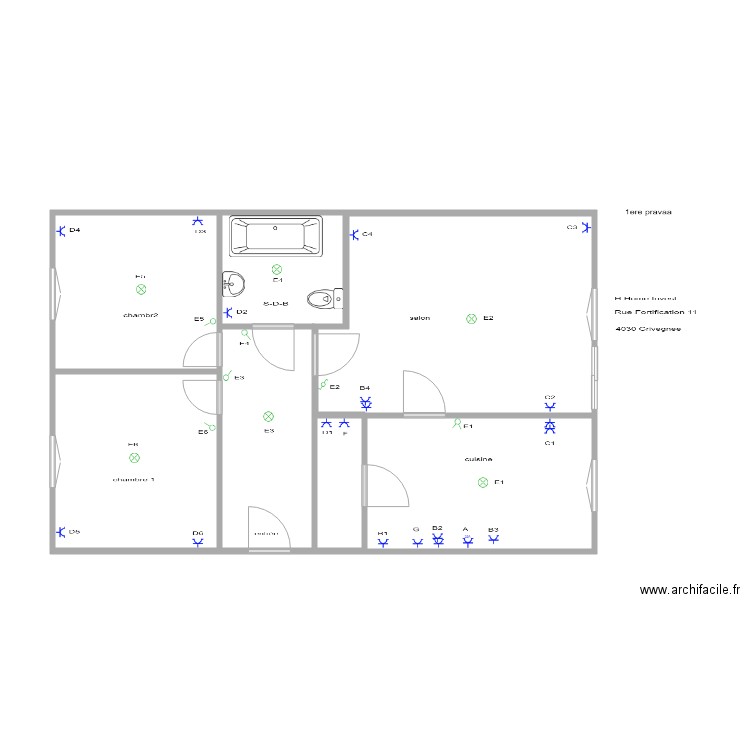 fortific 1ére pravaa. Plan de 6 pièces et 63 m2