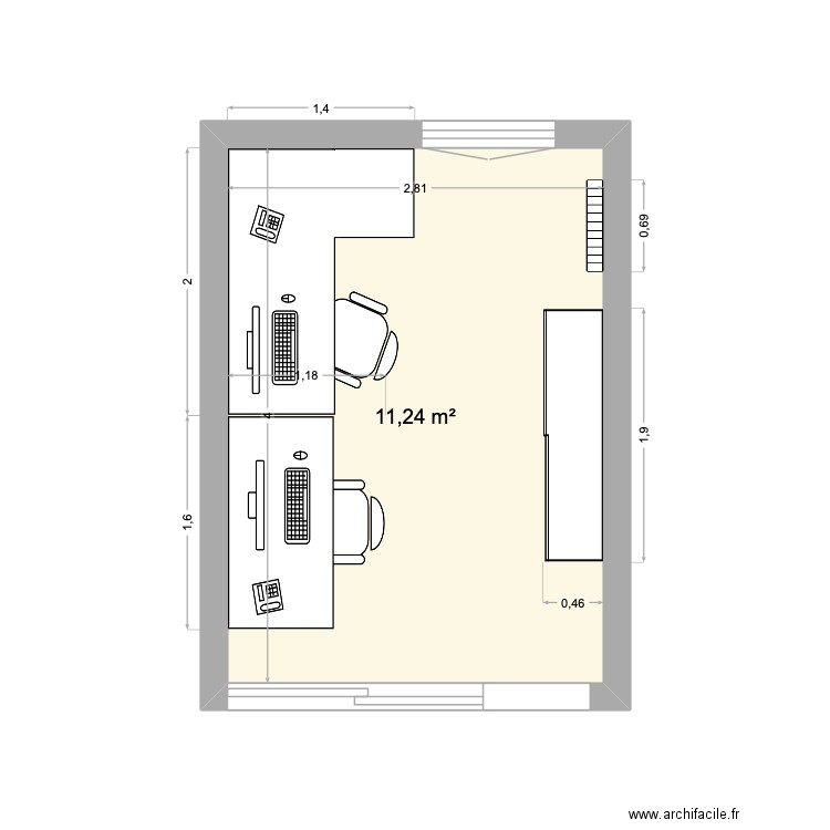 BUREAU ORANGERIE. Plan de 1 pièce et 11 m2