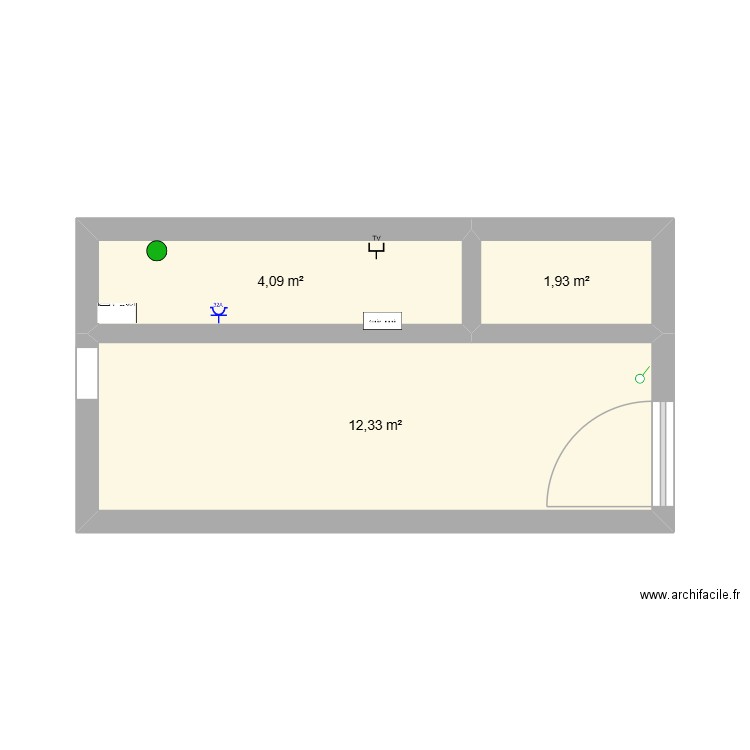 CHEF D\'OEUVRE. Plan de 3 pièces et 18 m2