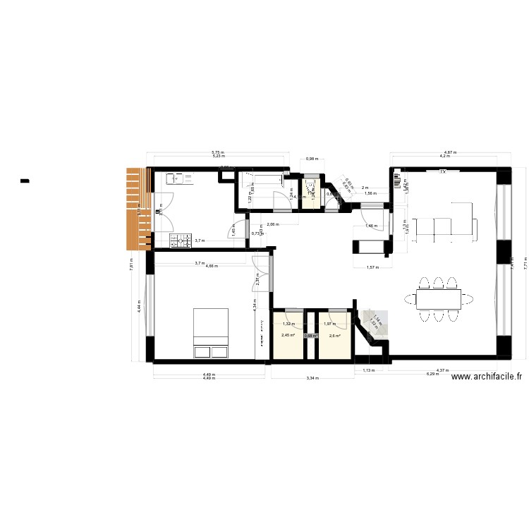 Bolly appartement. Plan de 5 pièces et 7 m2