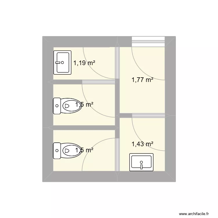 WC TTS. Plan de 5  et 7 m²
