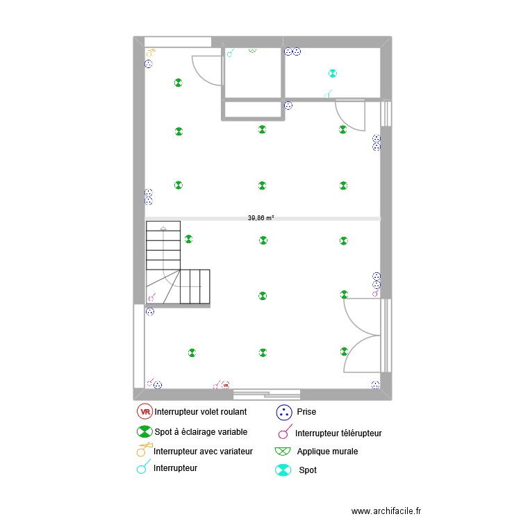 Salle à manger électricité. Plan de 4 pièces et 45 m2