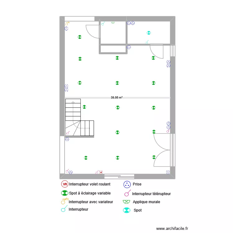 Salle à manger électricité. Plan de 4 pièces et 45 m² Salle à manger électricité. Plan de 4 pièces et 45 m²