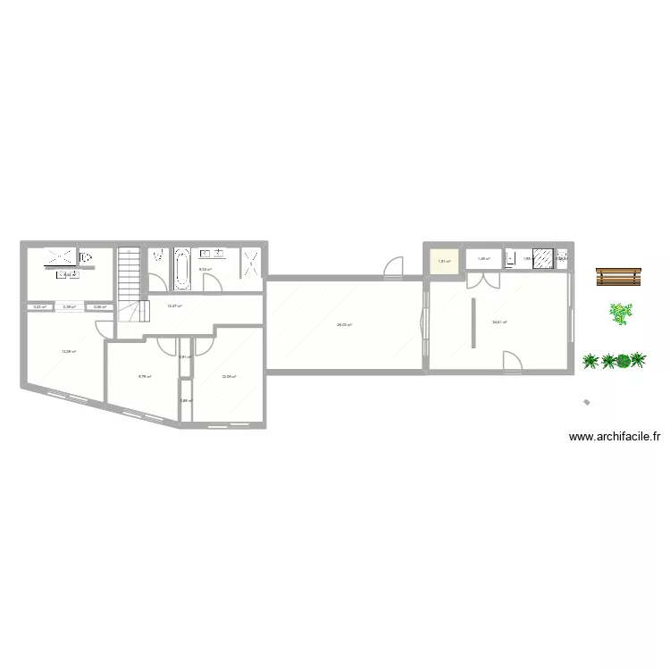 Sanary R-1 sans cotations. Plan de 17 pièces et 123 m²