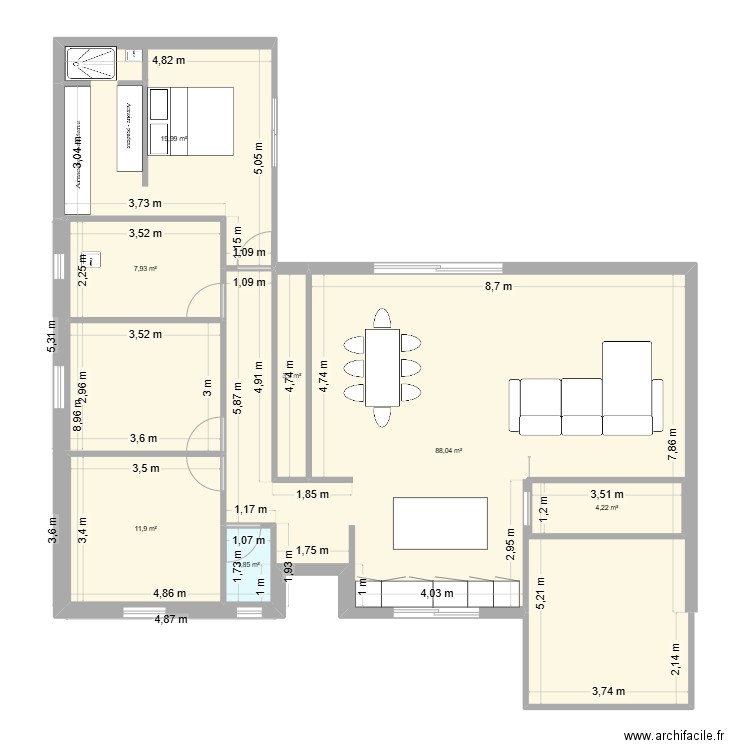 plan gdl 2. Plan de 7 pièces et 142 m2