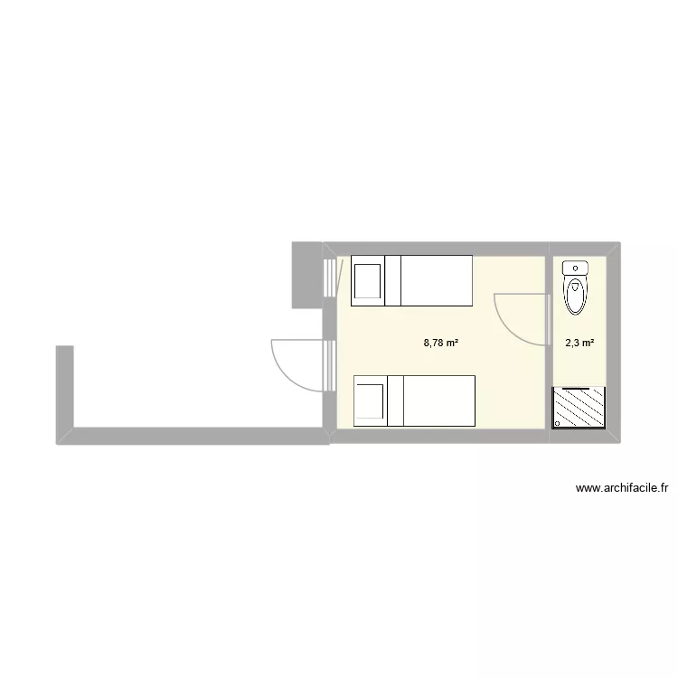 Yehida. Plan de 2  et 11 m²