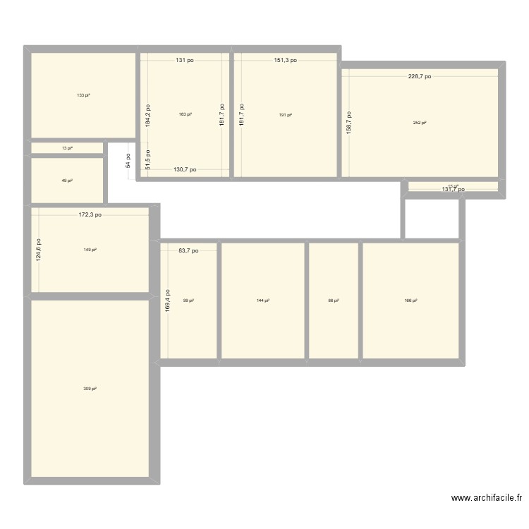 Étage chauffage. Plan de 13 pièces et 164 m2