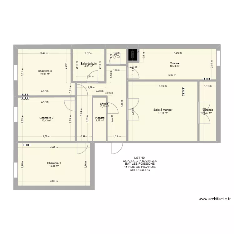 BAT LES POISSONS APP49. Plan de 11  et 85 m²