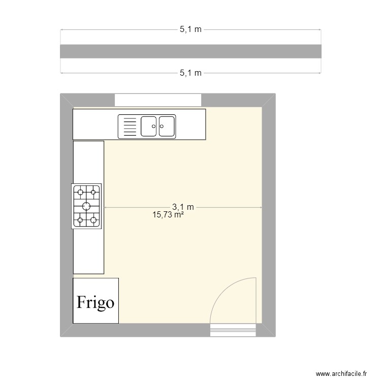 ma cuisine. Plan de 1 pièce et 16 m2