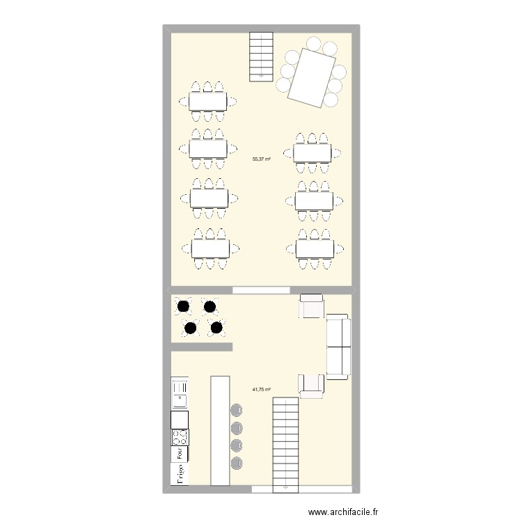 Plan de Salle évènement. Plan de 2 pièces et 97 m2