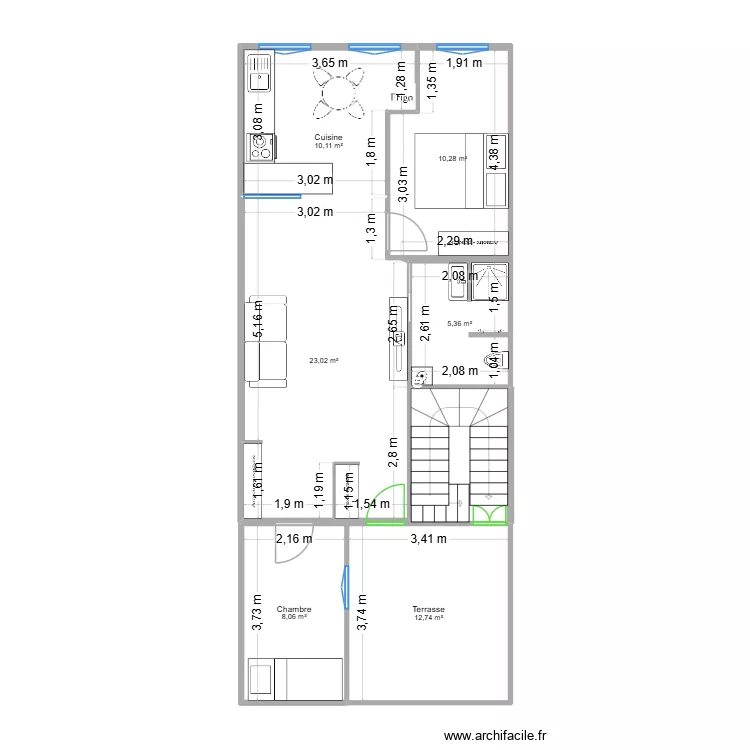 T3-1ER ETAGE v3. Plan de 6  et 70 m²
