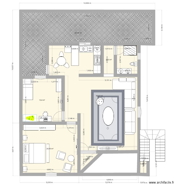 داري. Plan de 7 pièces et 131 m2