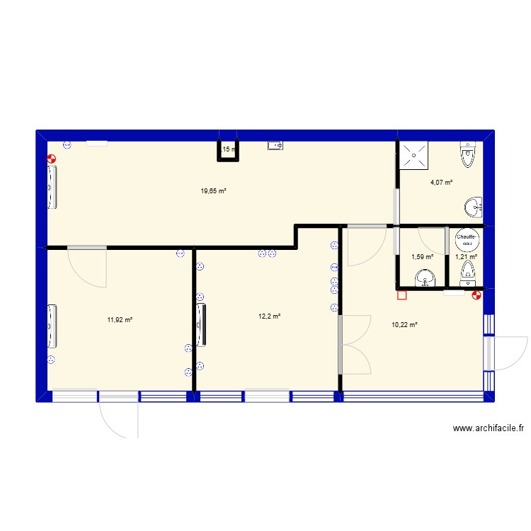 local Kiné. Plan de 8 pièces et 61 m2