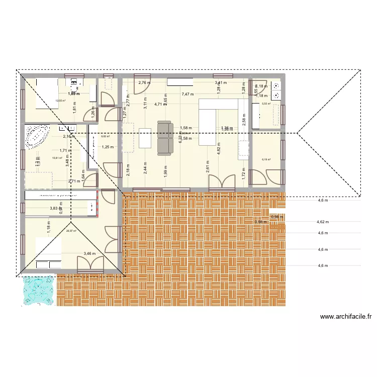 Plan num&eacute;ro 3. Plan de 7  et 129 m²