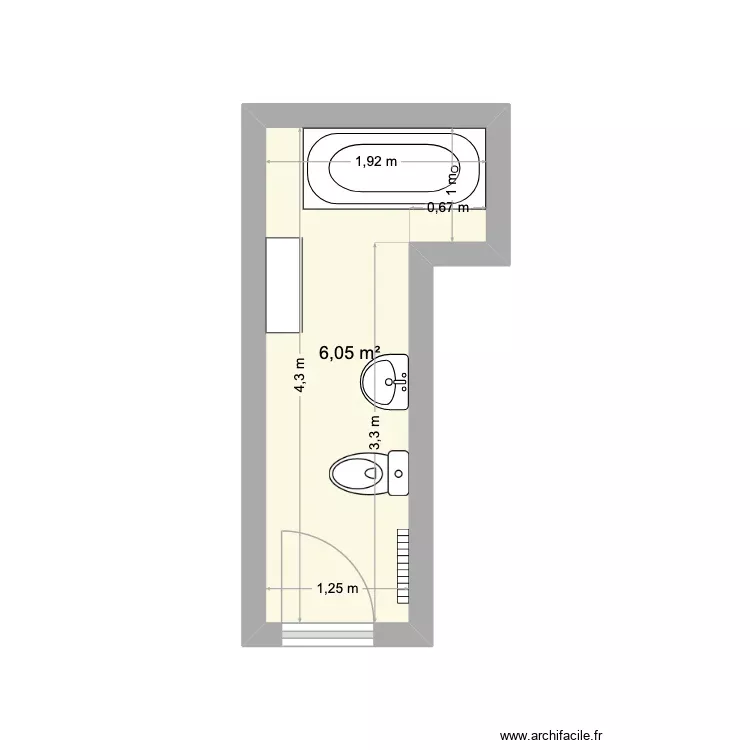 Caland. Plan de 1 Pièce et 6 m²