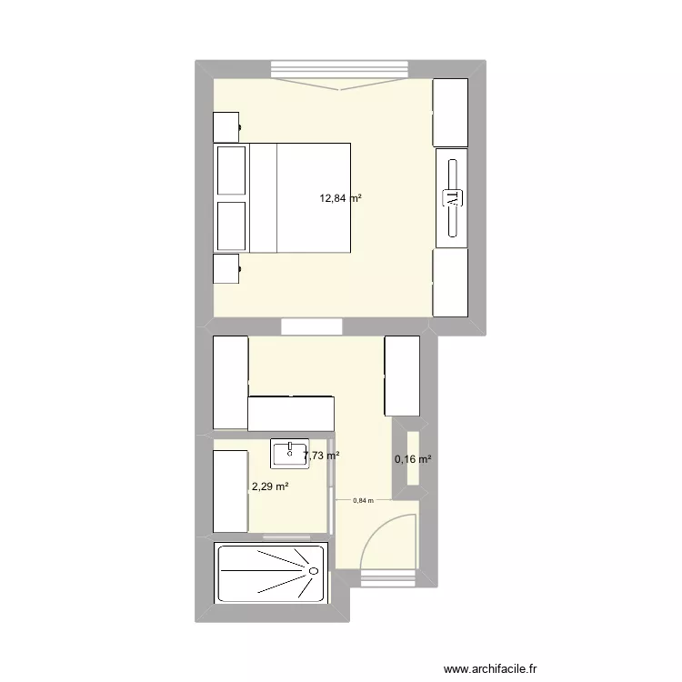 Lasne Ravet chambre. Plan de 4  et 23 m²
