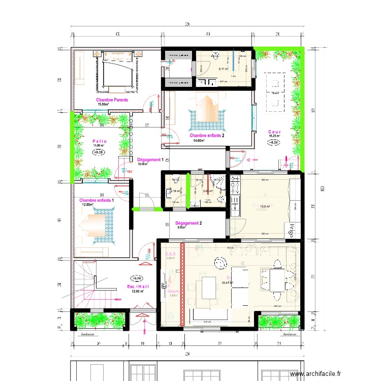 CHEZ PAPIS RDC. Plan de 5 pièces et 59 m2