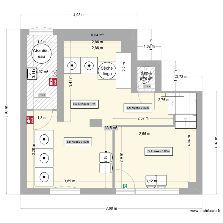 Laverie projetée. Plan de 4 pièces et 38 m2