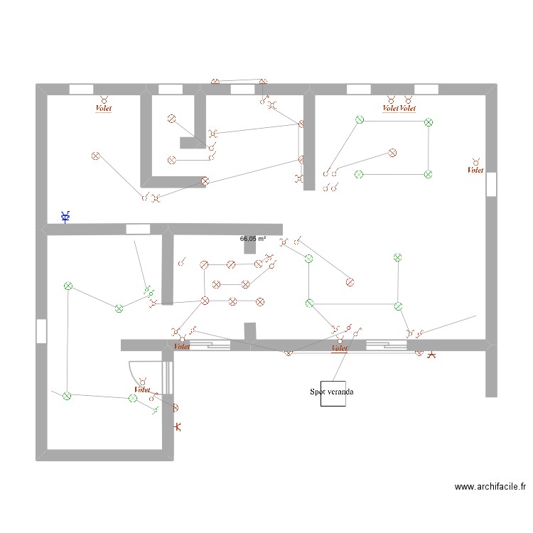 Gary. Plan de 1 pièce et 66 m2