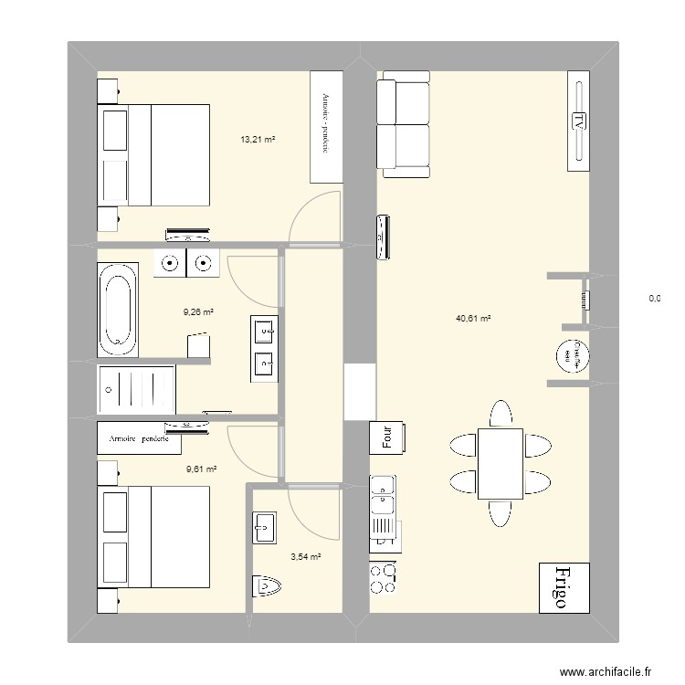 Appartement 2 Etage gauche mesure final meublé. Plan de 6 pièces et 76 m2