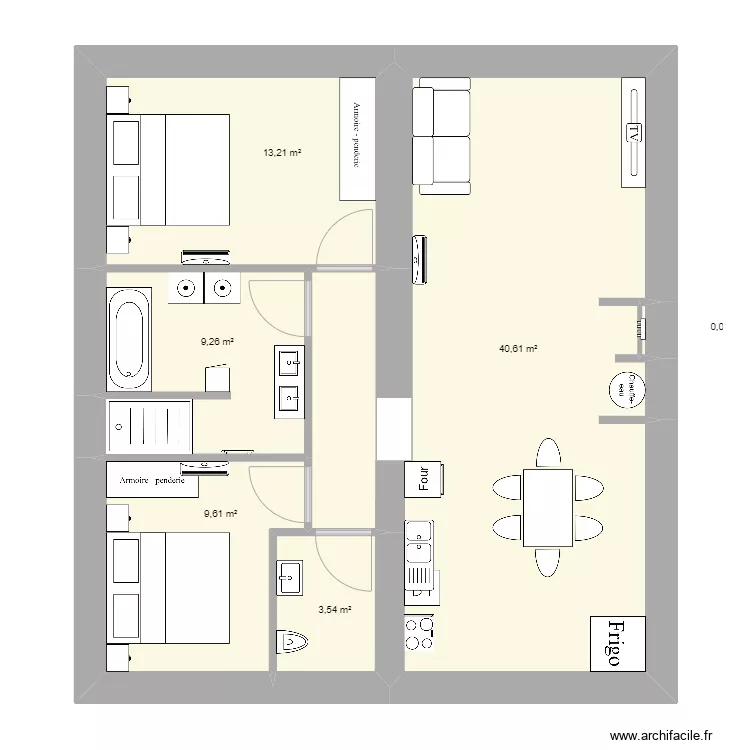 Appartement 2 Etage gauche mesure final meubl&eacute;. Plan de 