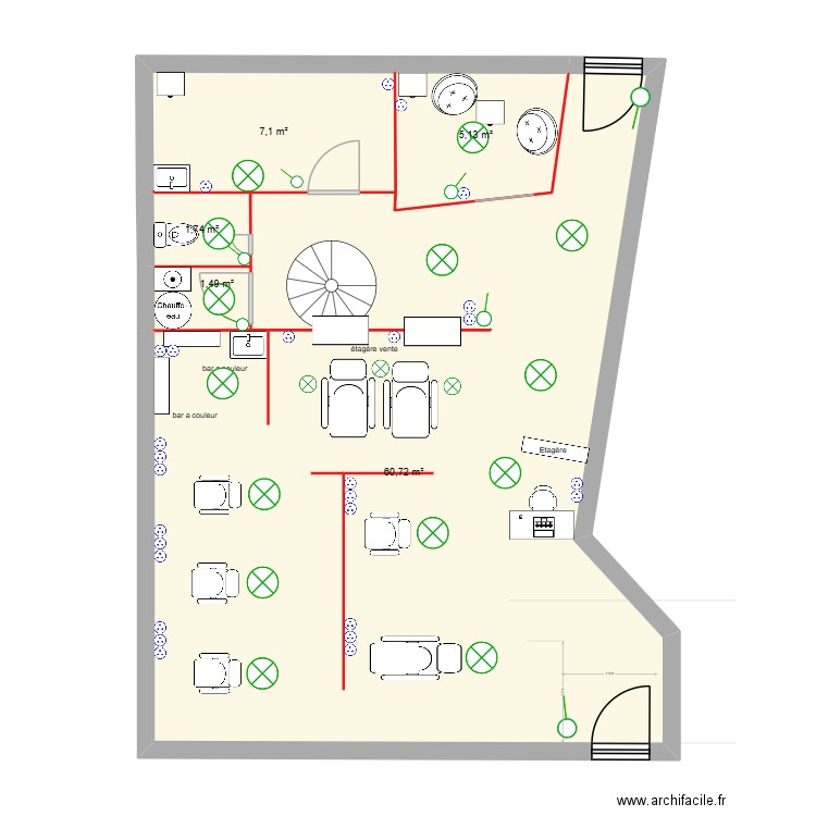 Salon Océane 06. Plan de 5 pièces et 76 m2