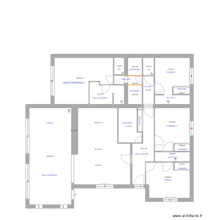 MENUISERIES EXTERIEURES. Plan de 21 pièces et 139 m2