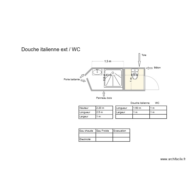 DOUCHE ITALIENNE EXT. Plan de 1 pièce et 1 m2