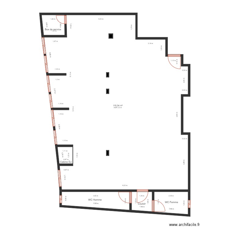plan de distribution Lounge Bar. Plan de 10 pièces et 126 m2