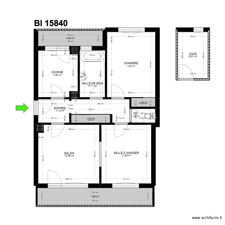 BI 15840. Plan de 15 pièces et 78 m2