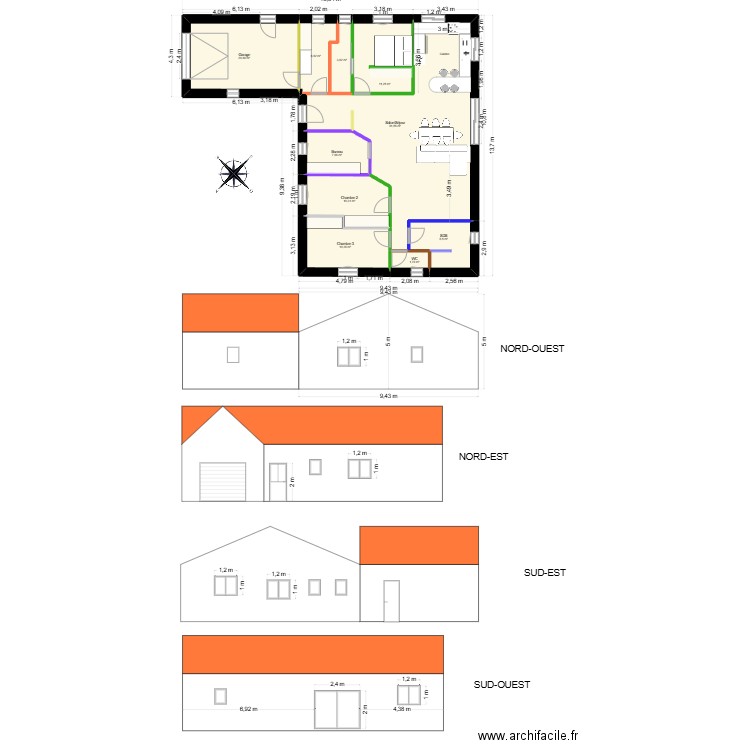 Maison KA Final. Plan de 10 pièces et 129 m2