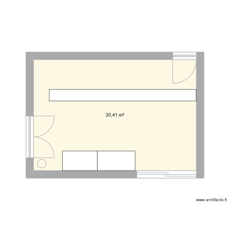 devant. Plan de 1 pièce et 20 m2