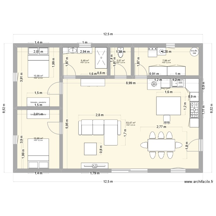 Plan Maison. Plan de 6 pièces et 91 m2