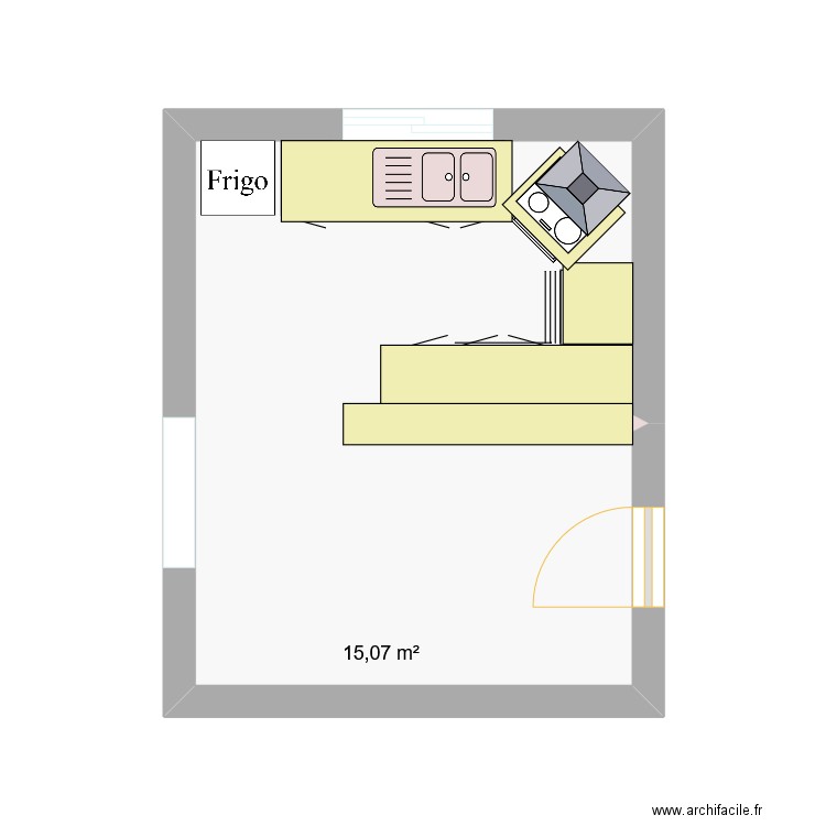 cuisine. Plan de 1 pièce et 15 m2